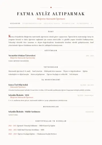 Matematik Öğretmeni Cv Örnekleri cv indir